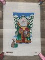 New Vintage AMANDA LAWFORD Handpainted Needlepoint Stocking Canvas Holiday Embroidery Old World Santa Claus Trees Rabbit