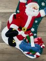 Christmas Stocking JUMBO Jolly Santa Handmade Christmas Stocking From Kit #84380 Vintage Christmas Decor Santa Claus Retro