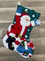 Christmas Stocking JUMBO Jolly Santa Handmade Christmas Stocking From Kit #84380 Vintage Christmas Decor Santa Claus Retro
