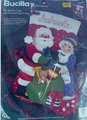 NEW Christmas Stocking JUMBO BUCILLA Mr & Mrs Santa Claus Handmade From Vintage 1996 Kit #83399 Vintage Christmas Decor Retro