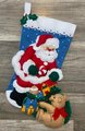 Christmas Stocking New Handmade Vintage ORIGINAL BUCILLA 2003 Santa & Playful Bear Felt Holiday Stocking