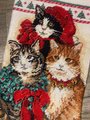 Handmade Christmas Stocking, Vintage FINISHED DIMENSIONS Decorated Kitties Stocking, Handmade Counted Cross Stitch Cats Holiday Stocking