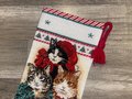Handmade Christmas Stocking, Vintage FINISHED DIMENSIONS Decorated Kitties Stocking, Handmade Counted Cross Stitch Cats Holiday Stocking