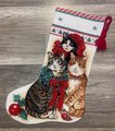 Handmade Christmas Stocking, Vintage FINISHED DIMENSIONS Decorated Kitties Stocking, Handmade Counted Cross Stitch Cats Holiday Stocking