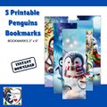 Printable Bookmark | Set of 5 Printable Penguin Bookmarks | Winter Bookmarks | Book Lover Designs | Shiny Bookmarks | Instant Download