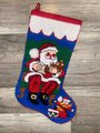 RARE Longstitch Christmas Stocking | Vintage 1980's FINISHED Bucilla Holiday Stocking | Santa W/ Bear Needlepoint Holiday Stocking