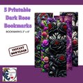 Black Roses Bookmark - Printable Flower Bookmarks - Set of 5 Purple Roses Bookmarks - Book Lover Designs - Reading Gifts