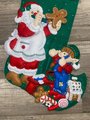 Christmas Stocking FINISHED Bucilla Gingerbread Santa From Kit #86442 Elf Cookies Candy Toys Handmade Hand Sewn Felt Stocking!