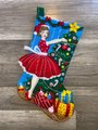 Family Christmas Stocking, FINISHED Bucilla Kit, Handmade Vintage Christmas Lady 89457E, Holiday Decor, Wall Decor, Personalized Stocking