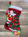 Personalized Christmas Stocking | Hand Embroidered Stocking | Bucilla Poinsettia Santa | Custom Name Stocking | Stockings With Name