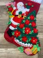Personalized Christmas Stocking | Hand Embroidered Stocking | Bucilla Poinsettia Santa | Custom Name Stocking | Stockings With Name