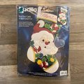 New Vintage 1997 BUCILLA Holly Jolly Santa Christmas Stocking Kit 83661 Felt Needlecraft