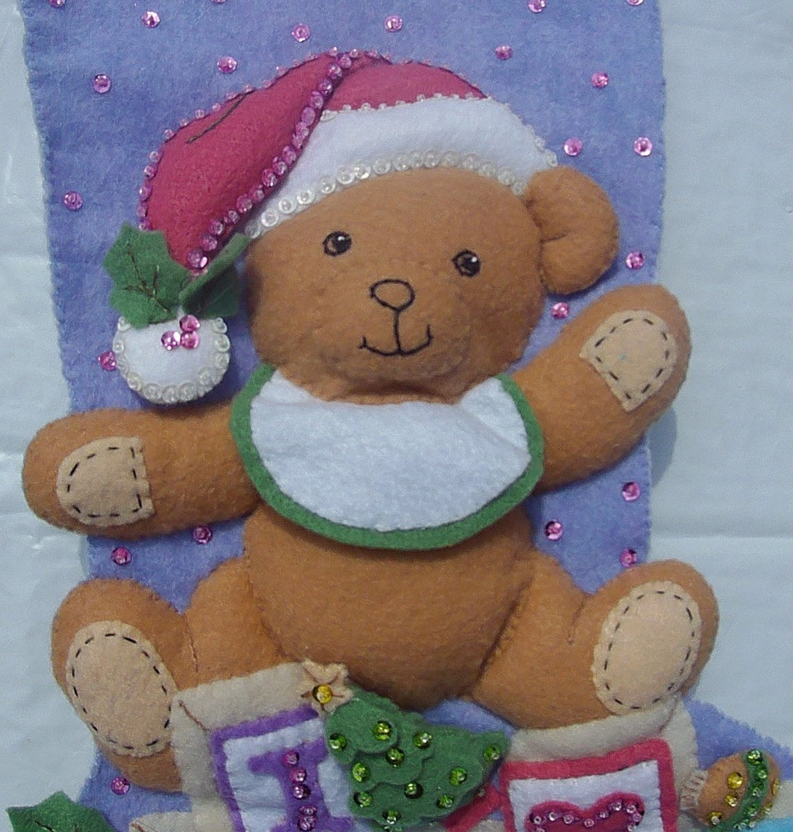 Christmas Stocking, HANDMADE GREEN LINE Bucilla Baby's First Christmas, Holiday Stockings, Custom Stockings, Teddy Bear Christmas