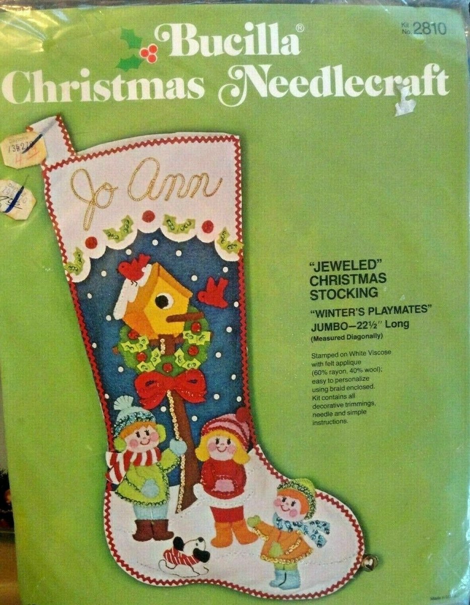 Retro Christmas Stocking, FINISHED Vintage Bucilla Kit, JUMBO Winter's Playmates Stocking 2810, Personalized Stockings, Embroidered Stocking