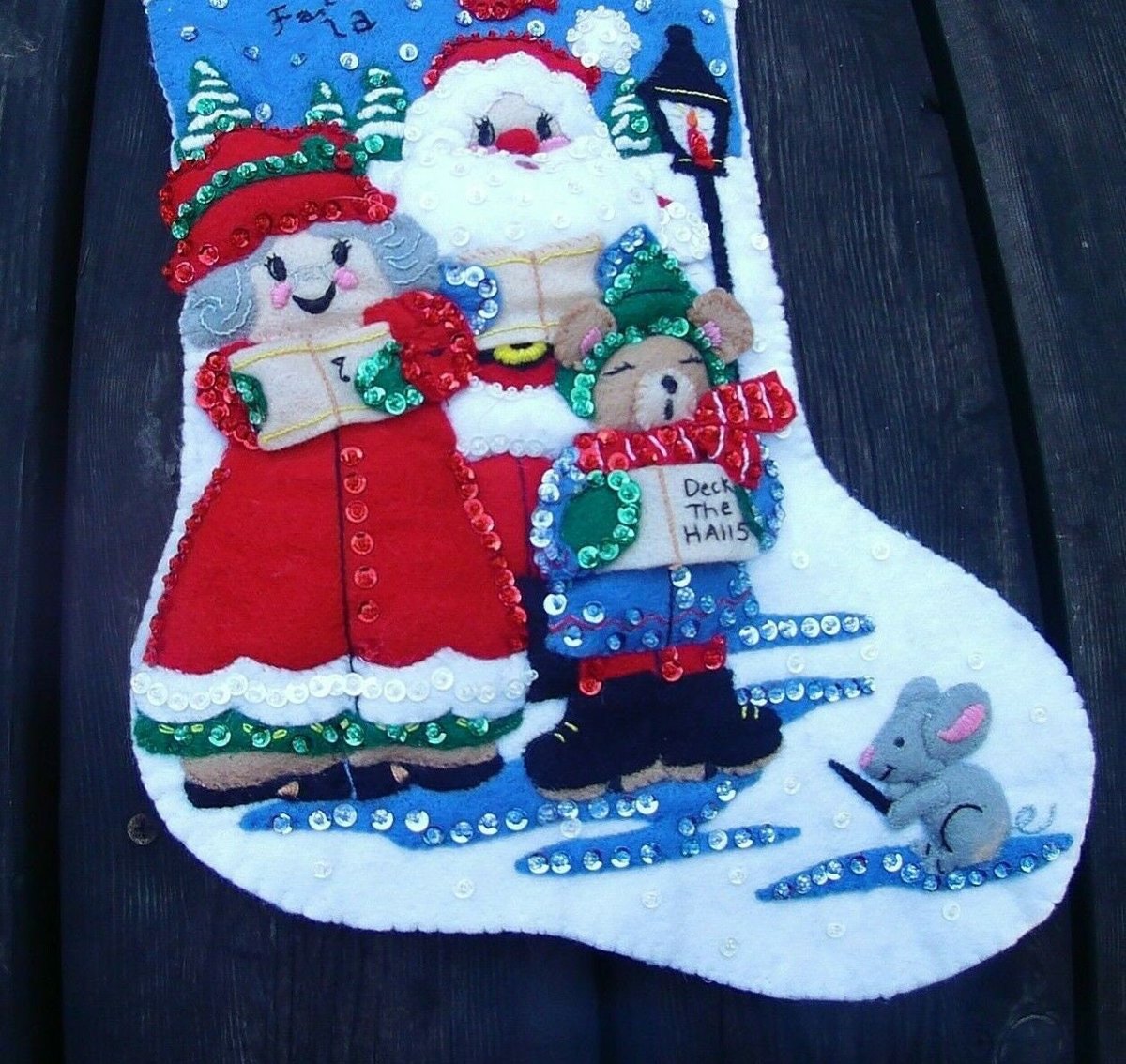 Christmas Stocking HANDMADE Bucilla Carolers From 84943 Singing Choir Felt Holiday Decor Finished Holiday Stocking Decor Santa Claus