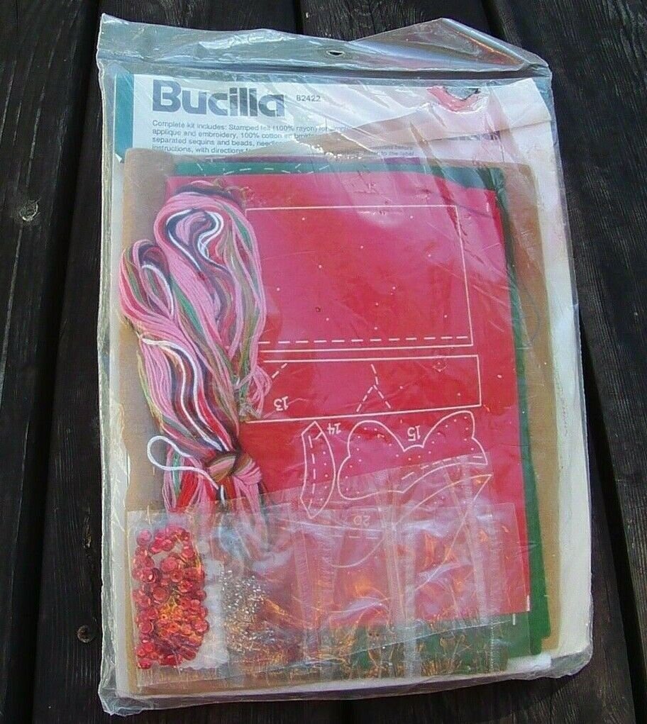 Christmas Stocking Kit #82422 RARE Bucilla Vintage 1980's Teddy Claus Felt Sequins Beads Jeweled Kit Retro Bear Stocking