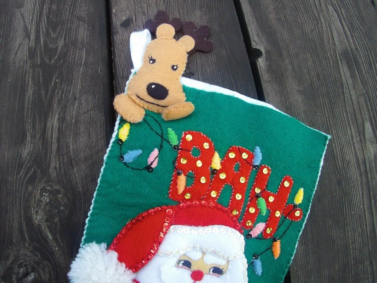 Christmas Stocking Vintage Handmade Bucilla Bah Humbug Santa Handmade From Kit 83203 Circa 1994 Retro Decor Custom Personalized Gift