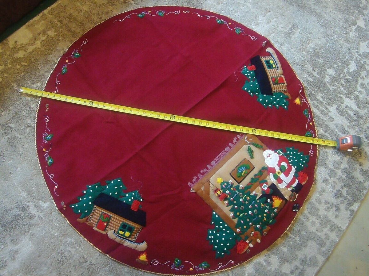 Vintage 2000 FINISHED Handmade BUCILLA Santa's Lodge Tree Skirt Tablecloth 84276 Camping Holiday Decor Retro Christmas Gift Idea