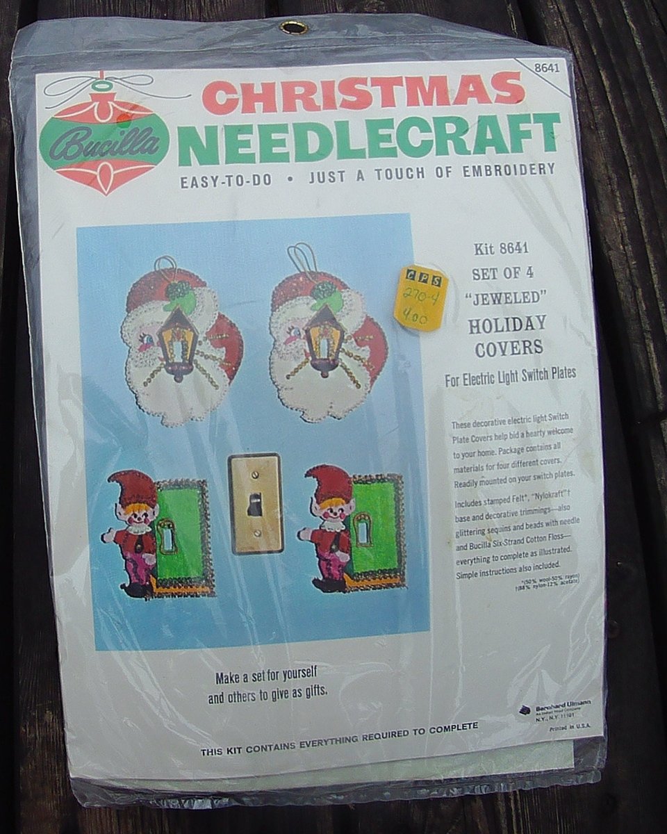 Vintage Bucilla 1970's Switch Plate Cover Holiday Kit #8641 Santa & Elves Jeweled Ornaments Kit Christmas Wall Decor Home Decor