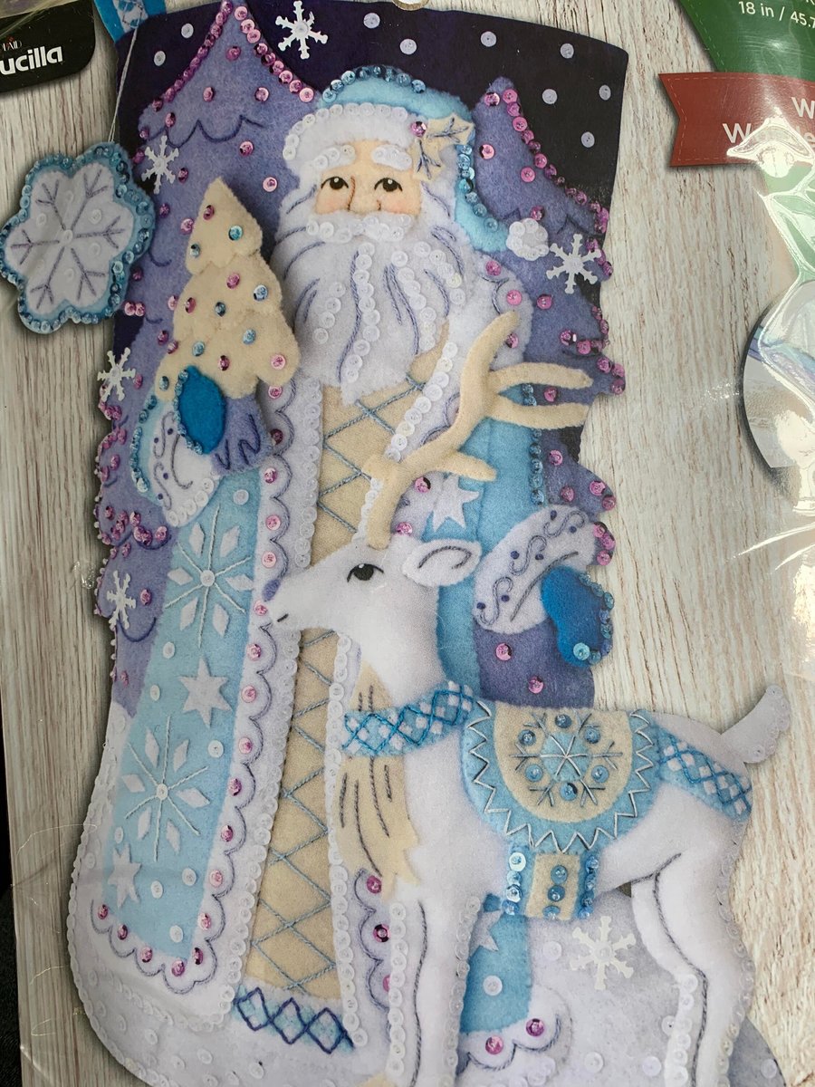 Custom Christmas Stockings Winter Wonderland Santa Claus & Reindeer Handmade Finished Bucilla Stocking
