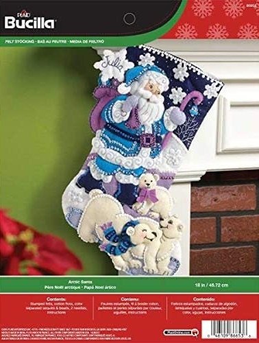 New Christmas Stocking Handmade ARCTIC SANTA Embroidered Stocking Finished Bucilla Kit Felt Winter Art Decor Polar Bears