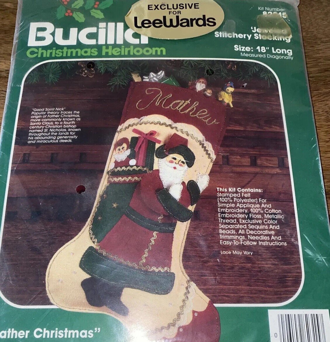 Finished Christmas Stocking, Bucilla Kit, Vintage 1980's Father Christmas Handmade, #82315 Woodland Animals, Candy Cane, Holiday Decor