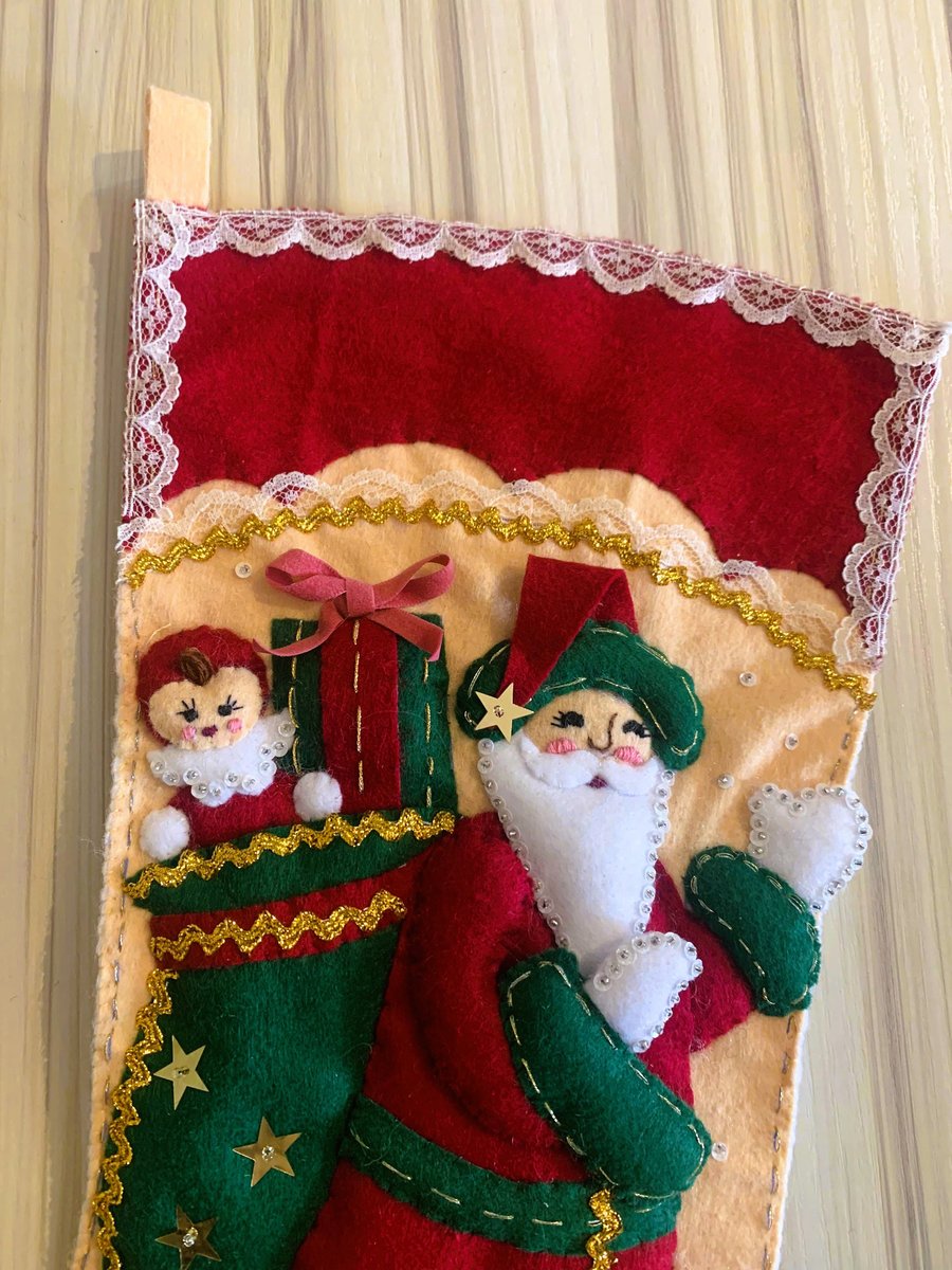 Finished Christmas Stocking, Bucilla Kit, Vintage 1980's Father Christmas Handmade, #82315 Woodland Animals, Candy Cane, Holiday Decor