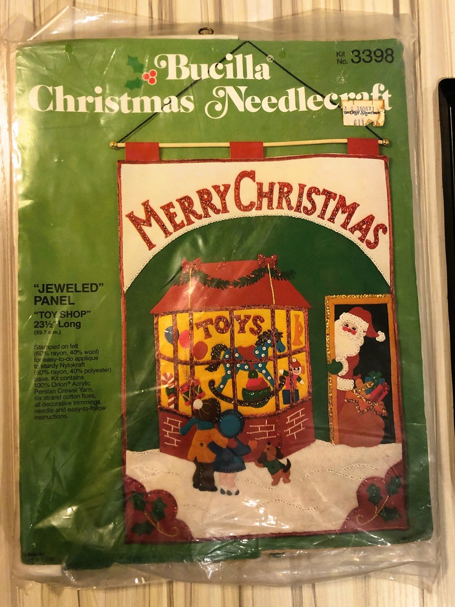 BUCILLA TOY SHOP 1970's Christmas Kit 3398 Santa Claus Window Jeweled Panel Wall Hanging Holiday Felt Craft Sequins Beads