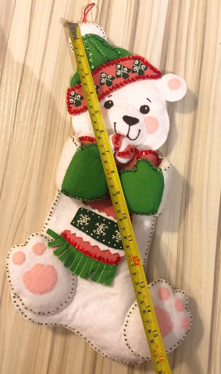 Christmas Stocking, Custom Stocking, Handmade Bucilla SNOW BEAR Holiday Stocking, 1980's Personalized Stocking, Teddy Bear Stocking
