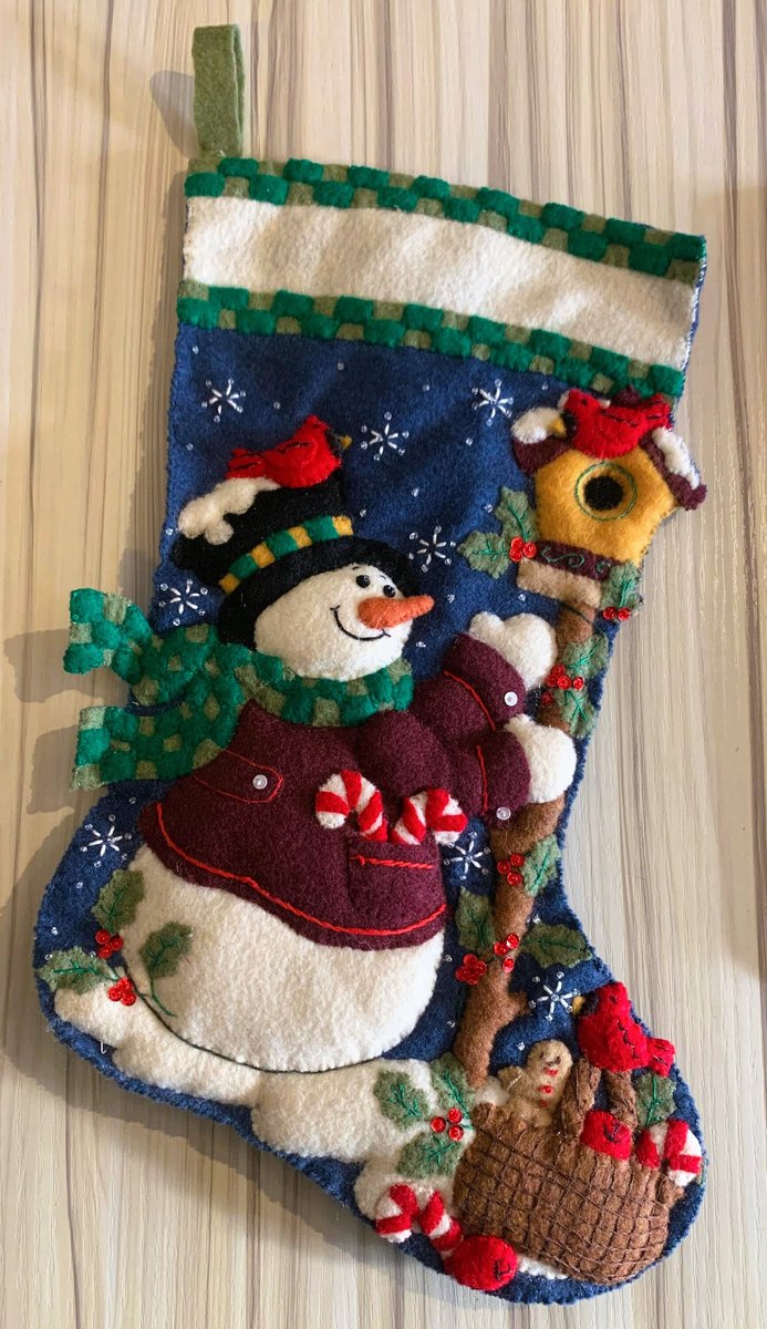 Christmas Stocking, Custom Stocking, Bucilla Folksy Snowman W Cardinals Holiday Stocking, Personalized Stocking, Embroidered Stocking