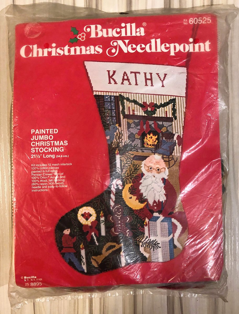 Vintage Bucilla Christmas Stocking Kit 60525 "PAINTED" Needlepoint Santa Claus Holiday Stocking Circa 1970's Holiday Decor DIY