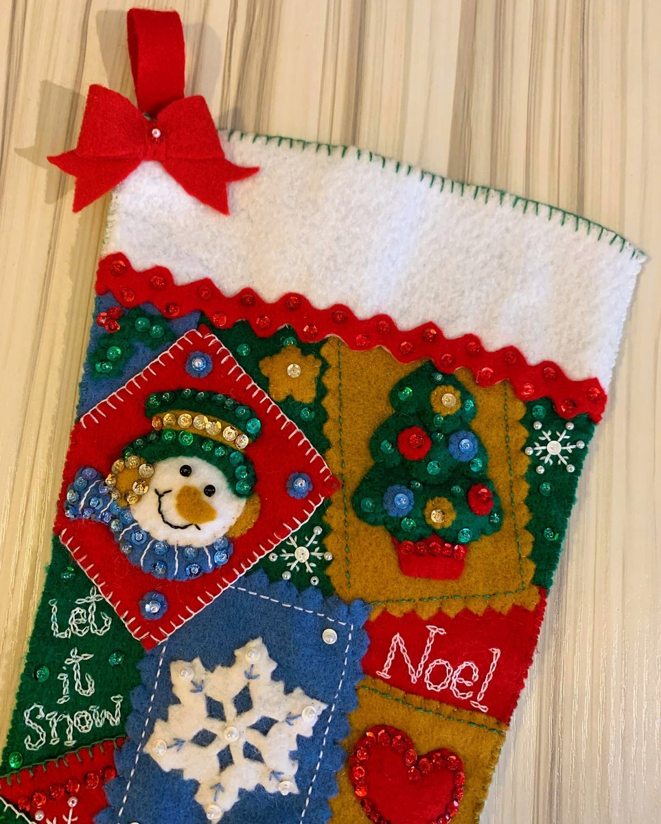 Handmade Christmas Stocking, Finished Bucilla Kit, Seasonal Patchwork Handmade, #85104, Santa Claus, Snowman, Christmas Tree,