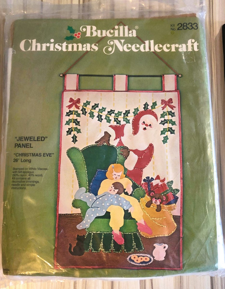 Vintage BUCILLA Christmas Eve Kit #2833 Santa Claus Window 1970's Retro DIY Jeweled Panel Wall Hanging Holiday DIY Craft Kit