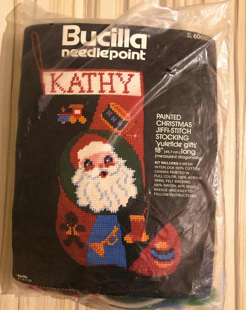Vintage Bucilla "PAINTED" Needlepoint Christmas Stocking Kit 60600 YULETIDE GIFTS anta Claus Holiday Stocking Circa 1970's Holiday Decor