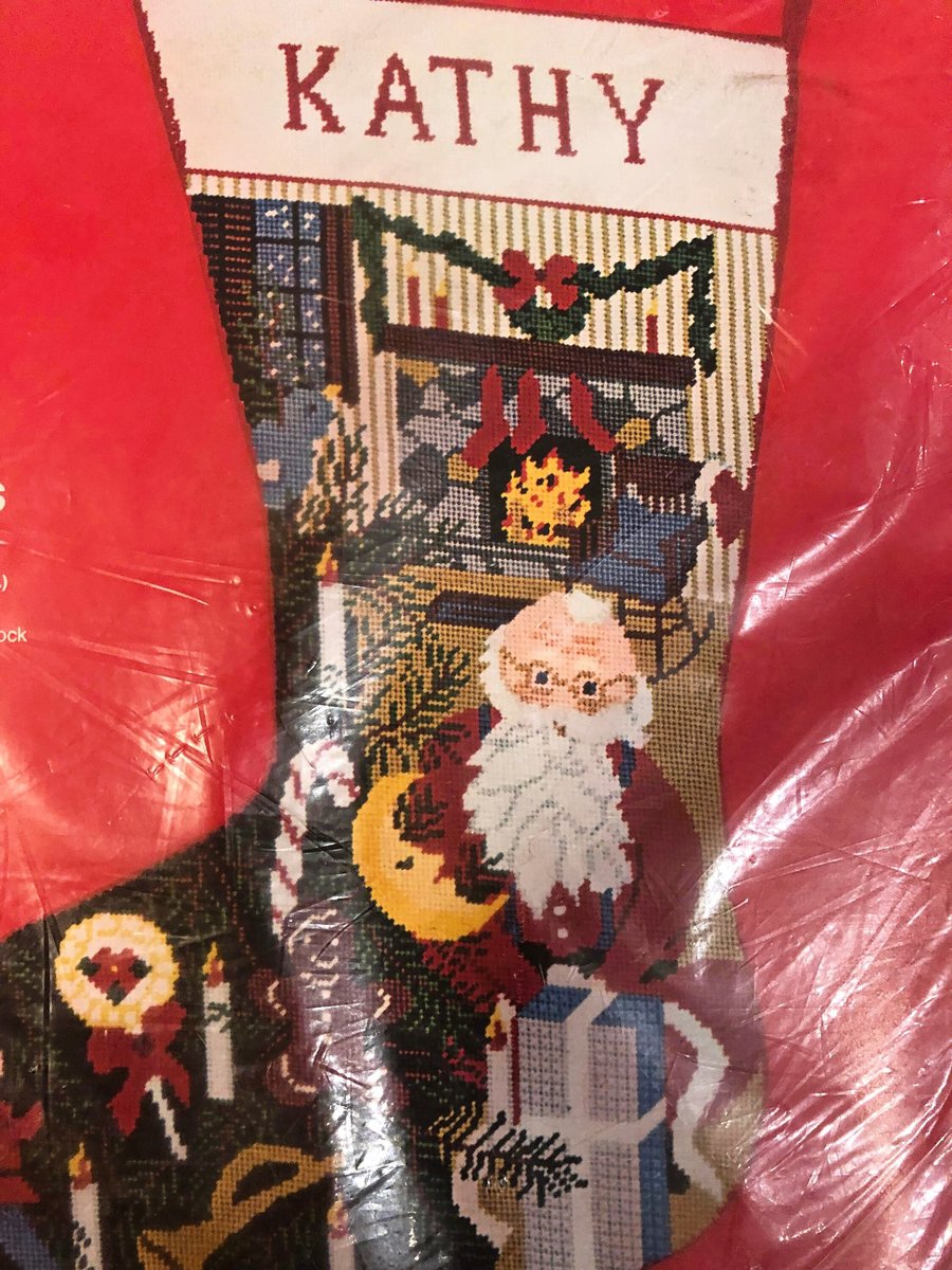 Vintage Bucilla Christmas Stocking Kit 60525 "PAINTED" Needlepoint Santa Claus Holiday Stocking Circa 1970's Holiday Decor DIY