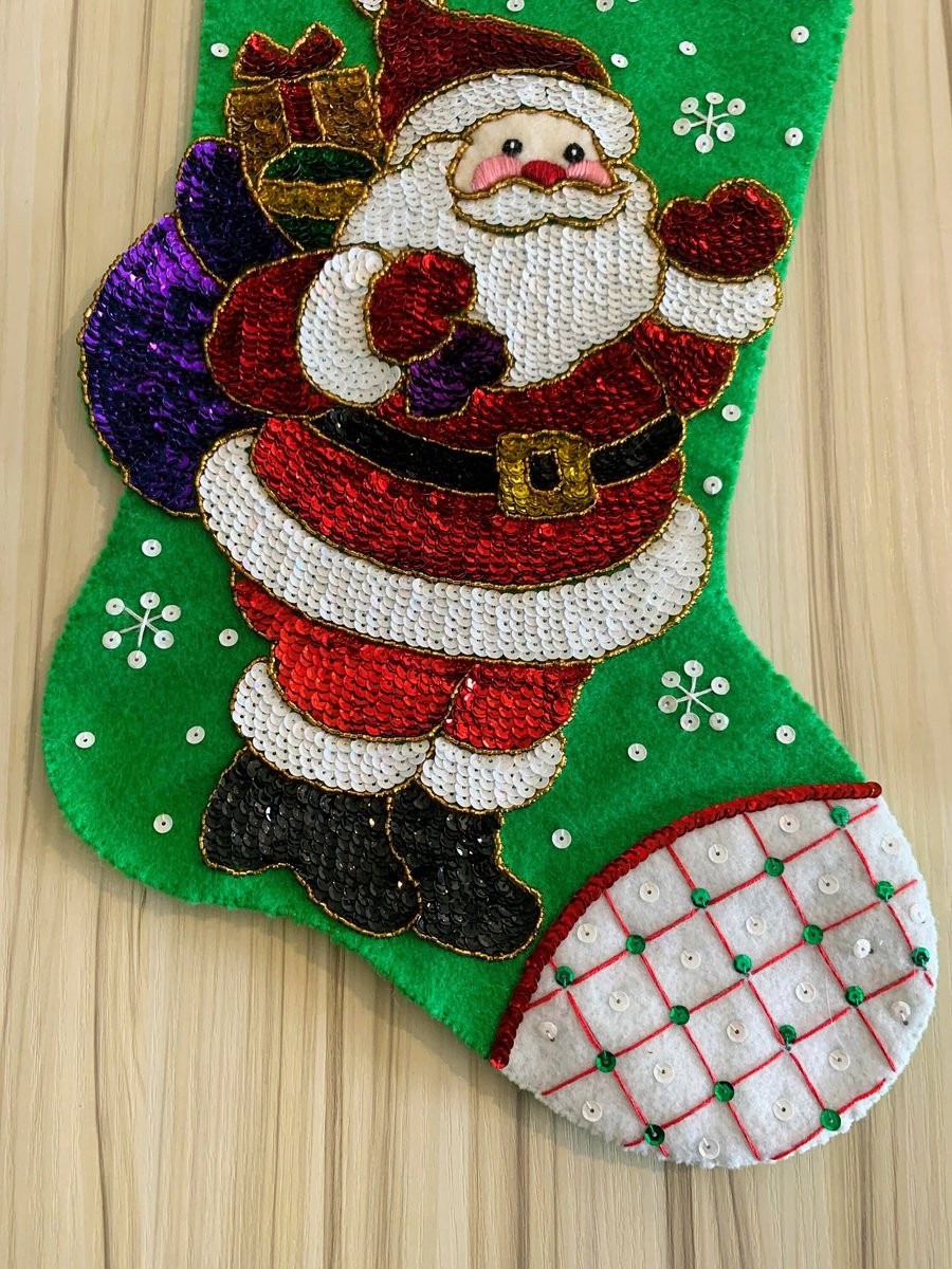Christmas Stockings, Handmade Custom Stocking Bucilla Glitz Santa Claus Felt Holiday Stocking Birds Fireplace Decor Christmas Socks
