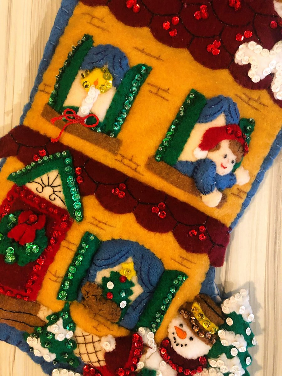 Handmade Custom Stocking, Bucilla VICTORIAN HOUSE Santa Claus Felt Holiday Stocking Christmas Stockings Fireplace Decor Christmas Socks