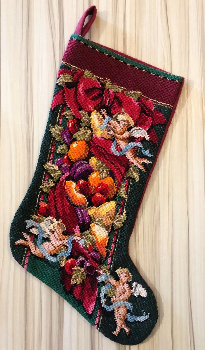 Handmade Christmas Stocking, Vintage Bucilla Finished Kit, Christmas Elegance Angels Holiday Needlepoint Stocking Embroidery 60704