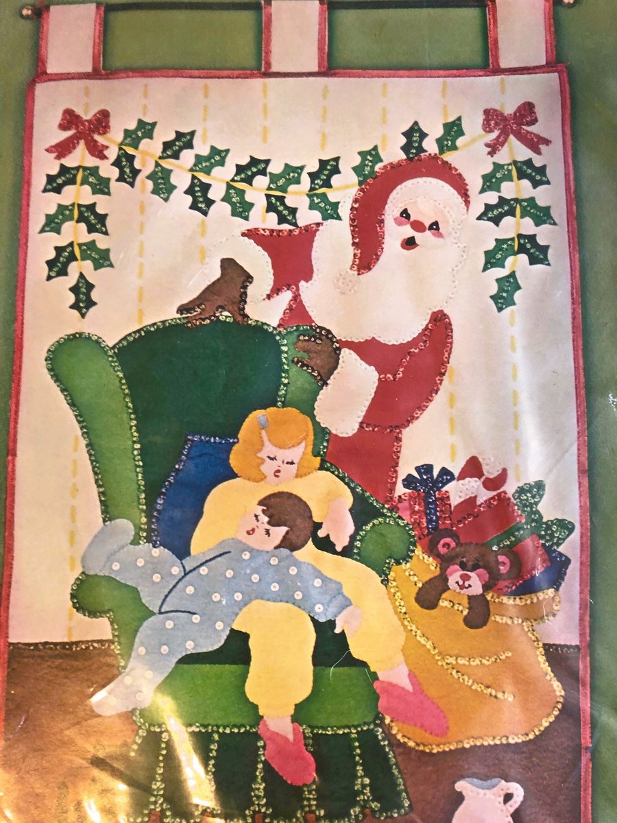 Vintage BUCILLA Christmas Eve Kit #2833 Santa Claus Window 1970's Retro DIY Jeweled Panel Wall Hanging Holiday DIY Craft Kit