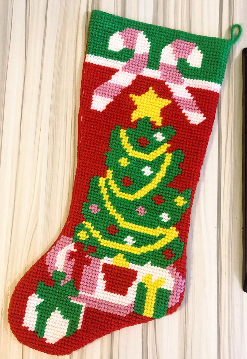 Custom Christmas Stocking, Vintage Bernat Christmas Tree Handmade Needlepoint Holiday Stocking, Custom Stocking, Personalized Stockings