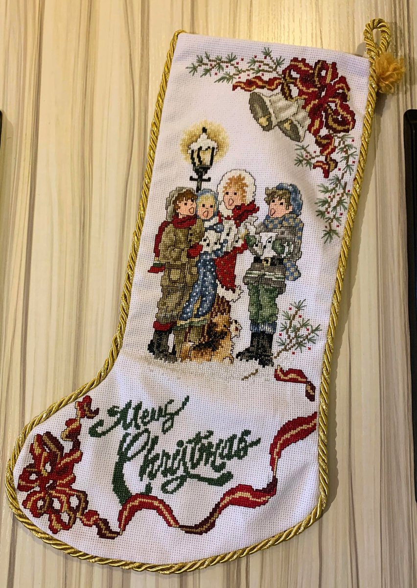 Christmas Stocking Vintage FINISHED Counted Cross Stitch Christmas Carolers HANDMADE Stoney Creek Design Holiday Stocking Circa 1994