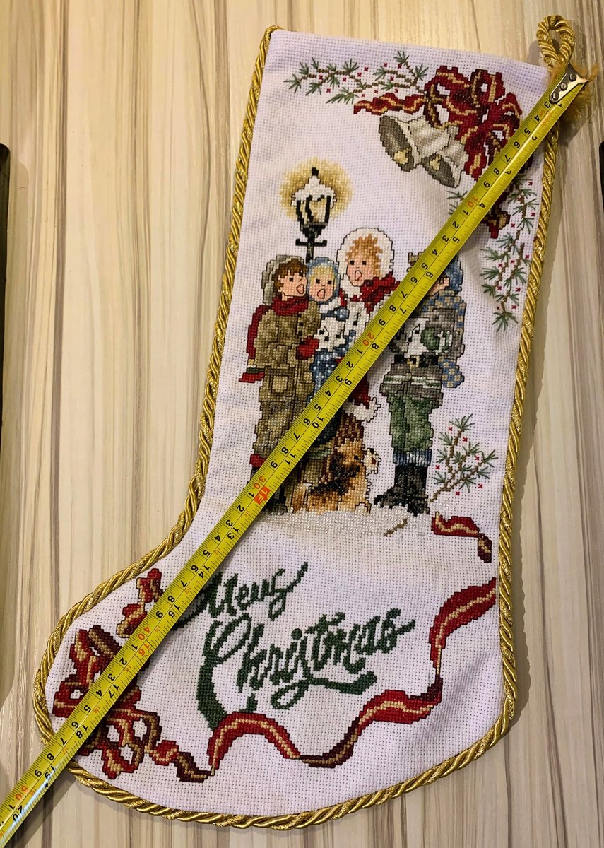 Christmas Stocking Vintage FINISHED Counted Cross Stitch Christmas Carolers HANDMADE Stoney Creek Design Holiday Stocking Circa 1994
