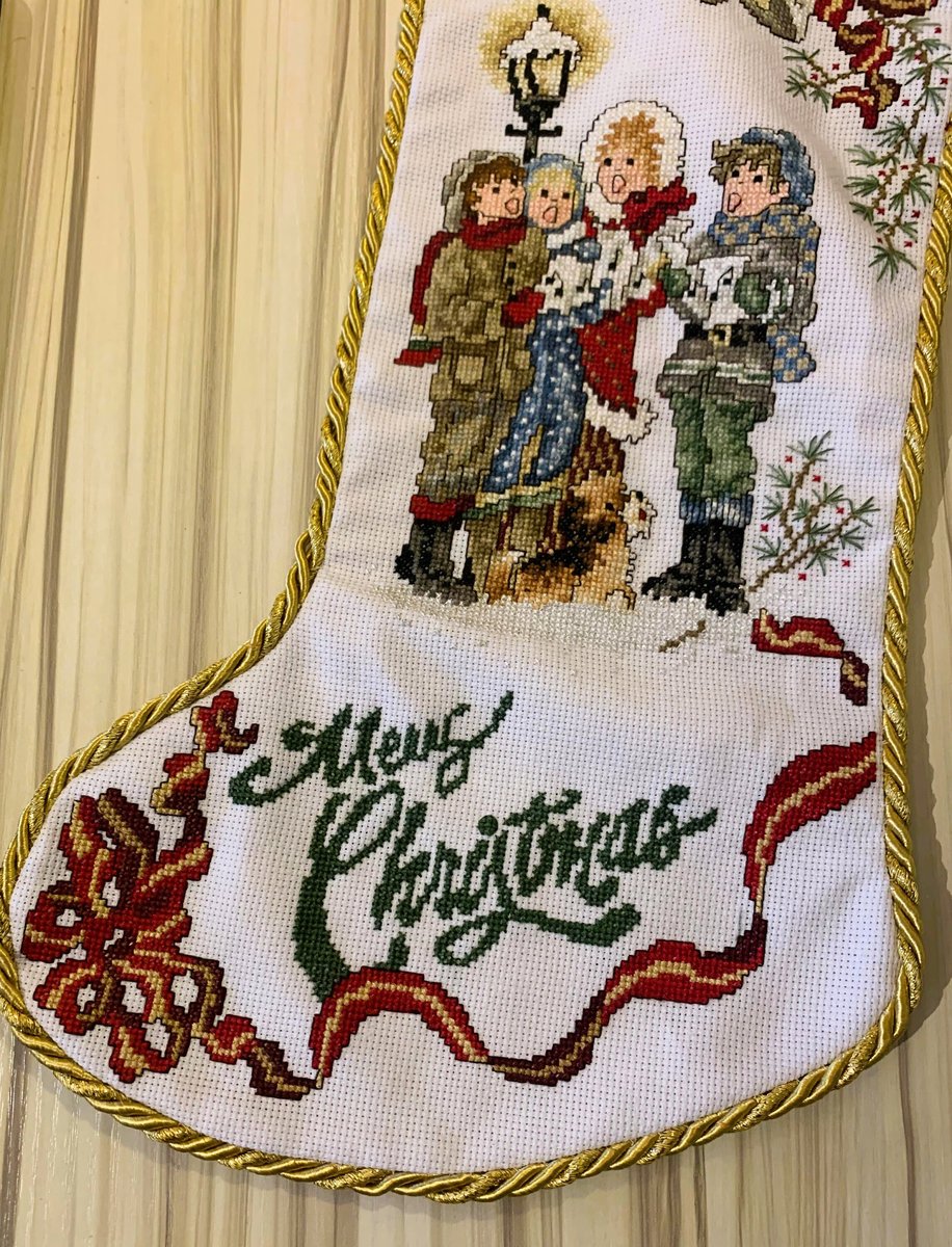 Christmas Stocking Vintage FINISHED Counted Cross Stitch Christmas Carolers HANDMADE Stoney Creek Design Holiday Stocking Circa 1994