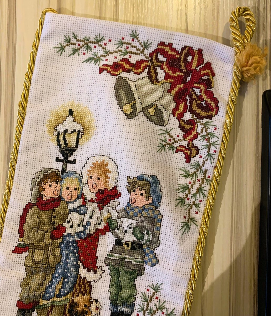 Christmas Stocking Vintage FINISHED Counted Cross Stitch Christmas Carolers HANDMADE Stoney Creek Design Holiday Stocking Circa 1994
