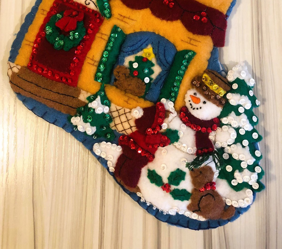 Handmade Custom Stocking, Bucilla VICTORIAN HOUSE Santa Claus Felt Holiday Stocking Christmas Stockings Fireplace Decor Christmas Socks