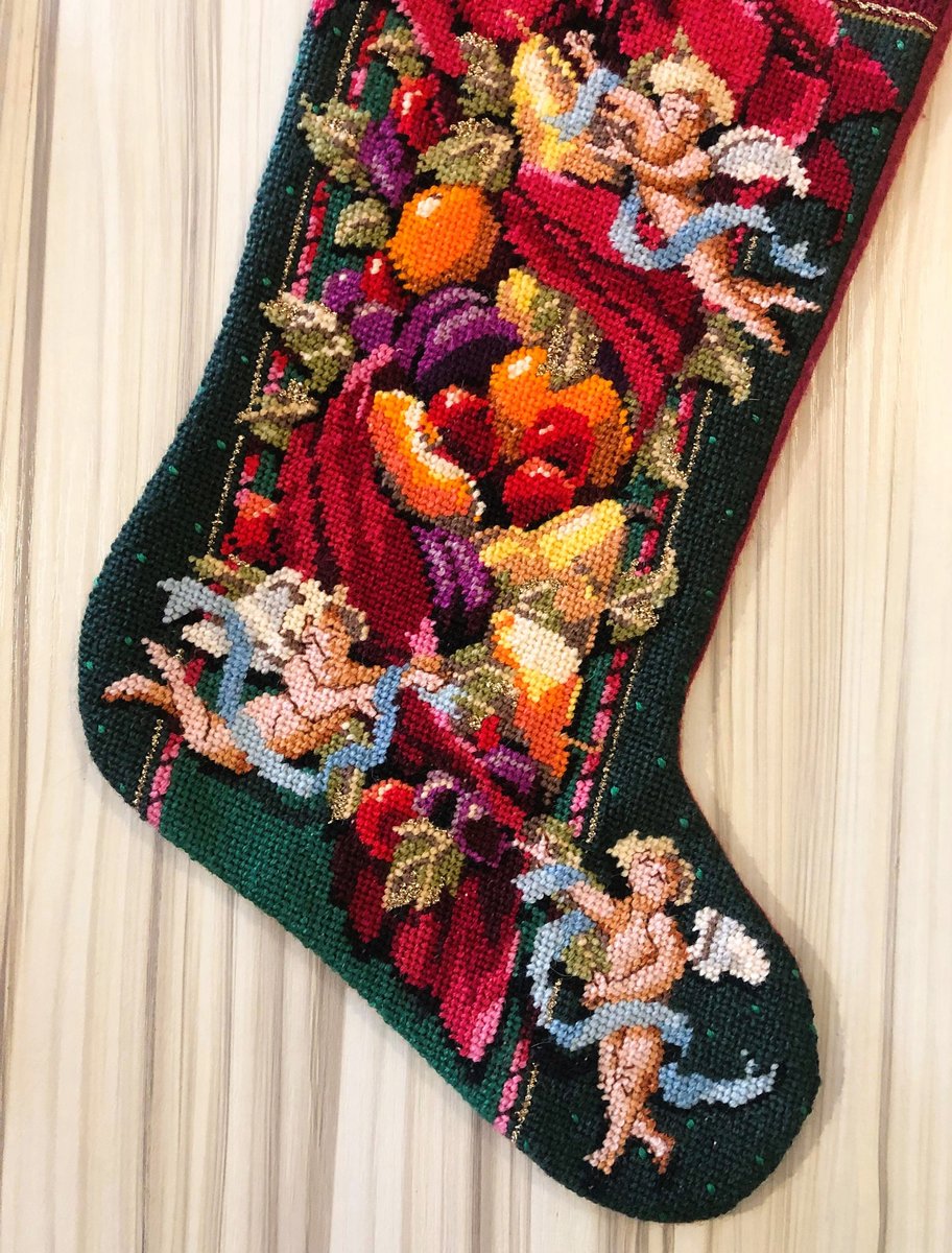 Handmade Christmas Stocking, Vintage Bucilla Finished Kit, Christmas Elegance Angels Holiday Needlepoint Stocking Embroidery 60704