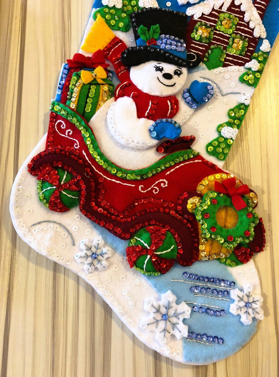 Christmas Stocking, Handmade SNOWMAN DELIVERIES #89456E, Embroidered Stocking, Finished BUCILLA Kit, Fireplace Decor, Personalized Stocking