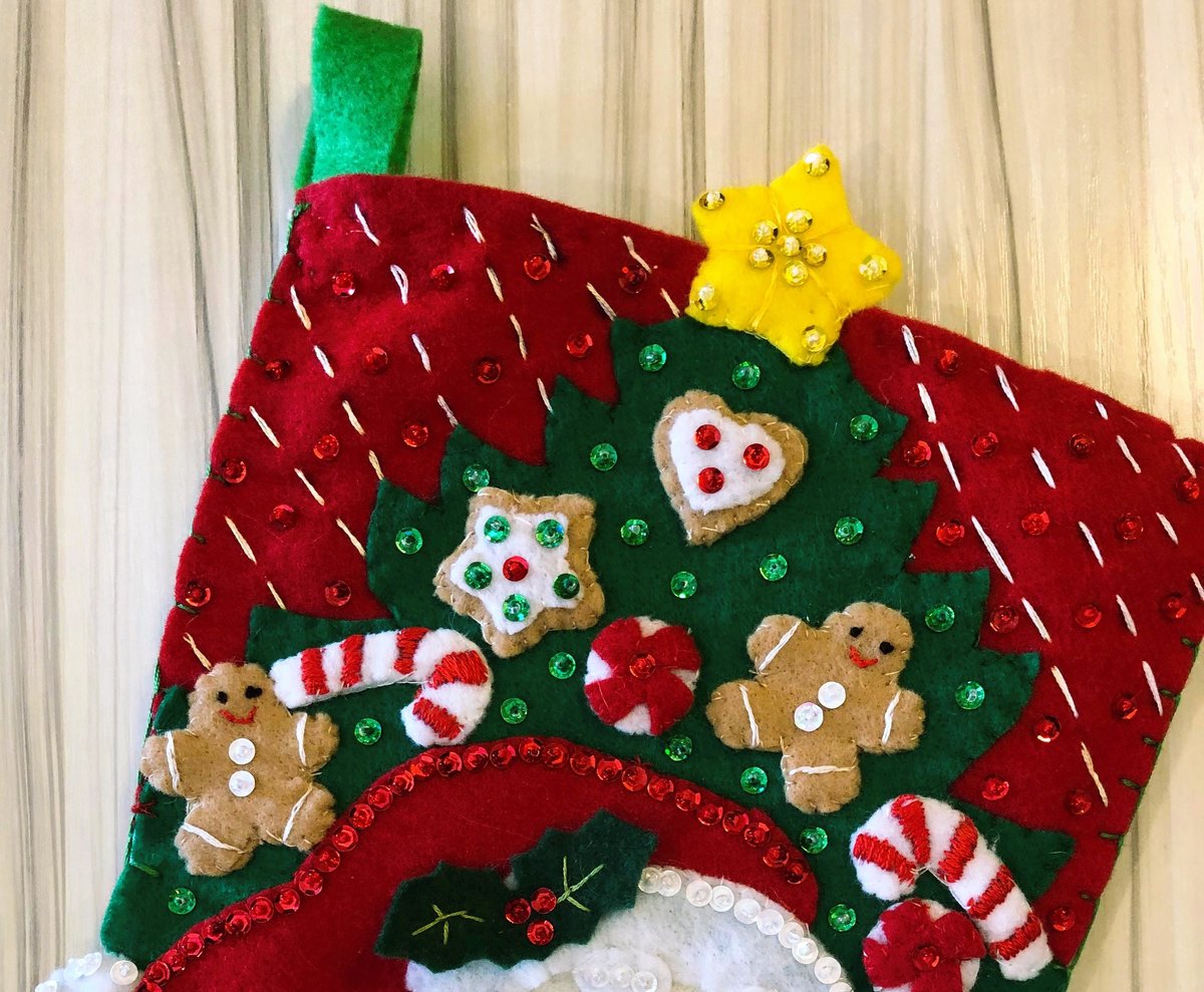 Christmas Stocking NEW Handmade BUCILLA Snack Time Santa Claus LINED Custom Personalized Holiday Stockings Finished Bucilla Kit