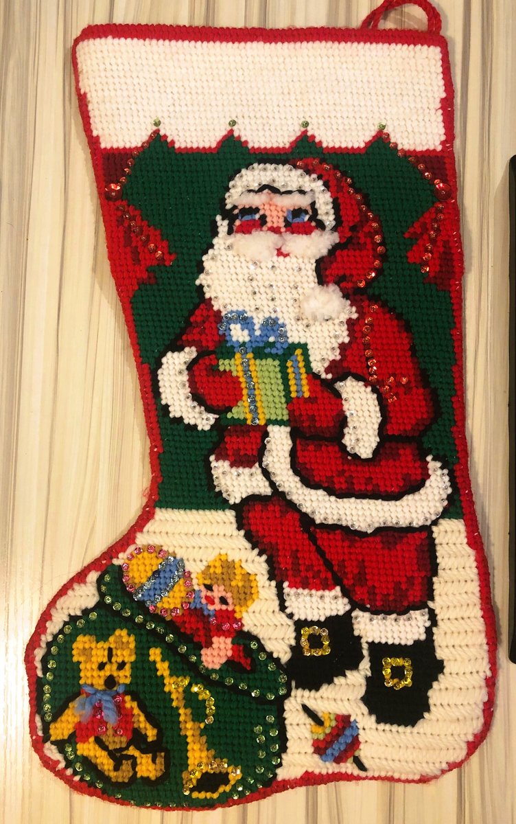 Christmas Stocking VINTAGE BUCILLA "PAINTED" Needlepoint Kit 60547 Santa With Gift Holiday Stocking Circa 1970's Holiday Decor