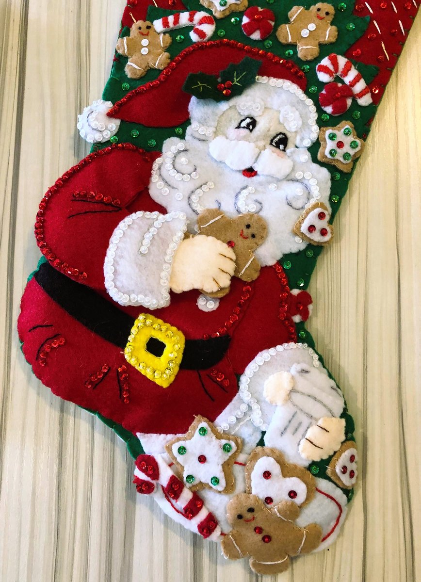 Christmas Stocking NEW Handmade BUCILLA Snack Time Santa Claus LINED Custom Personalized Holiday Stockings Finished Bucilla Kit